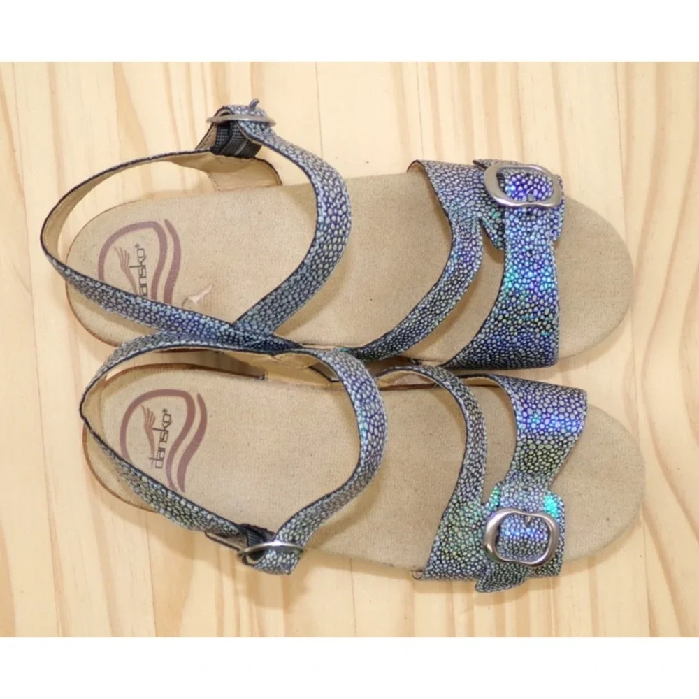 Dansko Sandi Sandals Womens Blue / Purple Iridescent Sz 36 US 6 Slingback READ